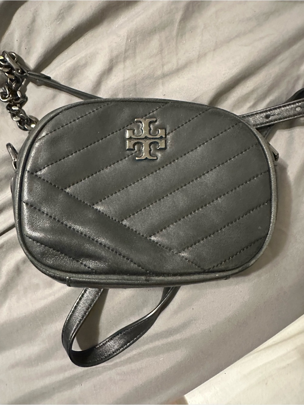 Tory Burch Metallic Slate Quilted Crossbody Bag
